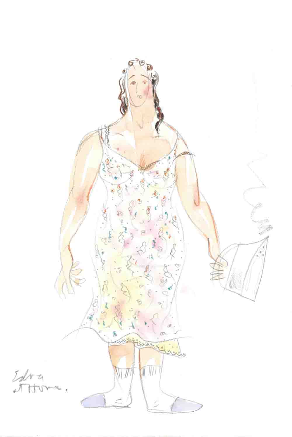 Sketch for Harvey Fierstein as Edna Turnblad, Hairspray, “Nicest Kids”, Graphite/ Watercolor/ Gouache/ Colored pencil on Watercolor paper, 15 x 22 ½ inches